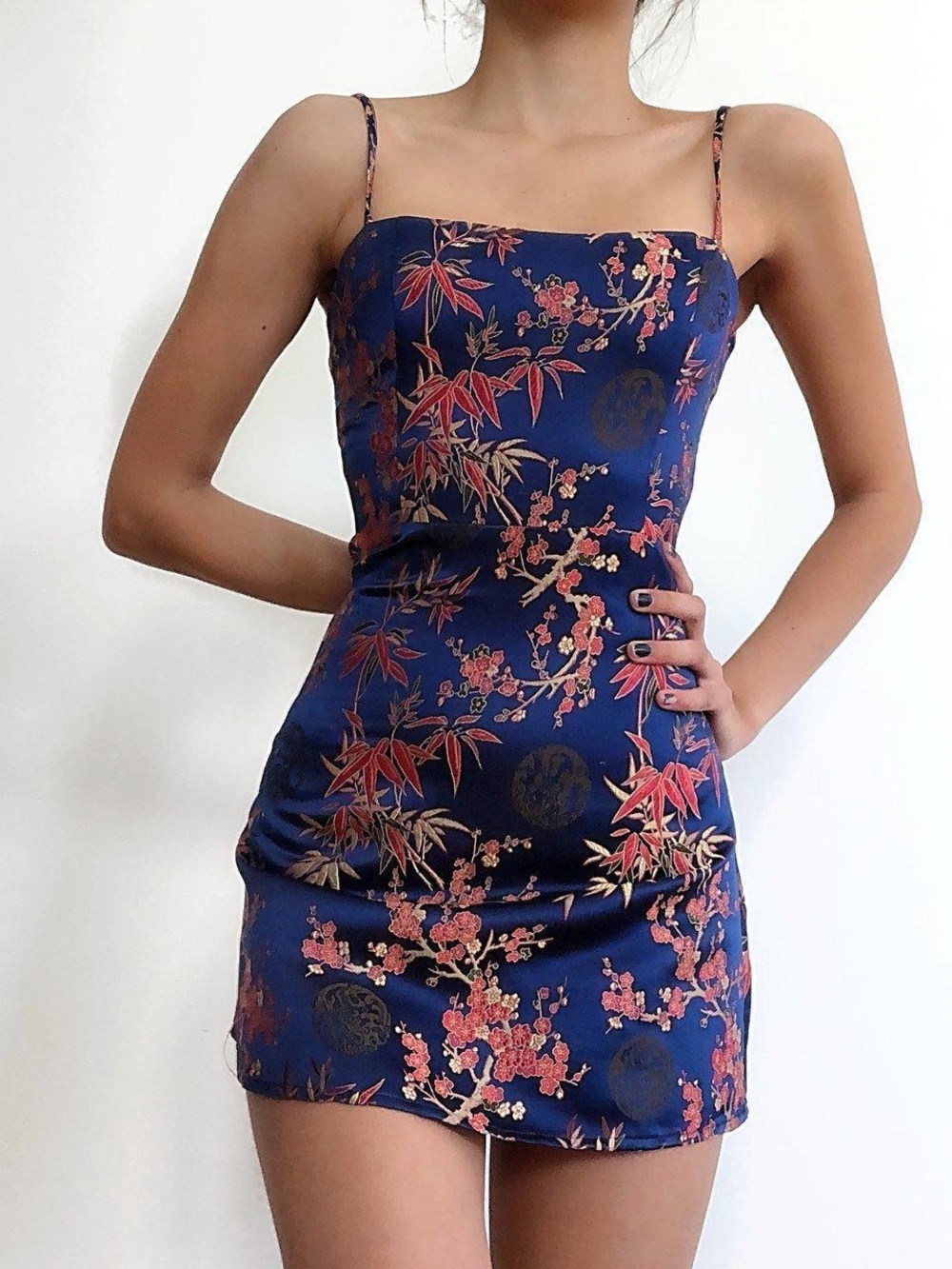 Réalisation Par Emilie Silk Dress Shanghai Nights Blue Floral Mini Design Dress